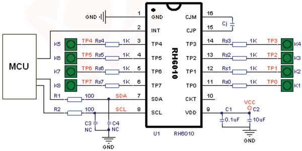 RH6010觸摸按鍵,觸摸按鍵IC,觸摸IC應(yīng)用電路