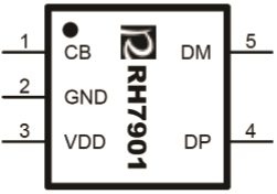 RH7901 單路USB充電兼容識別IC,USB兼容,USB兼容充電,USB充電兼容,USB識別,USB兼容識別,封裝示意圖