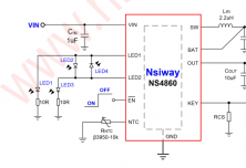 NS4860 500mA 多功能鋰電池充放電管理 IC